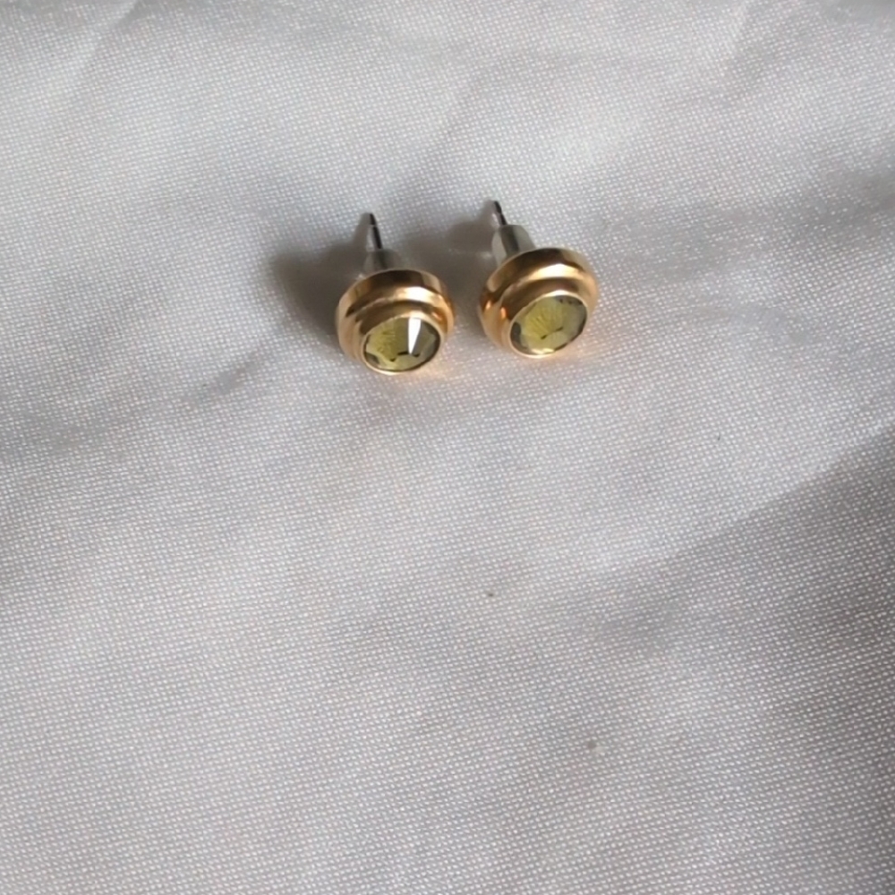 Gold Stud Earrings with Real Citrine Gem.